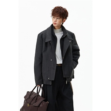 老钱风短款毛呢大衣男秋冬季加厚高级感英伦风翻领风衣休闲外套，男装风衣，星座903-1