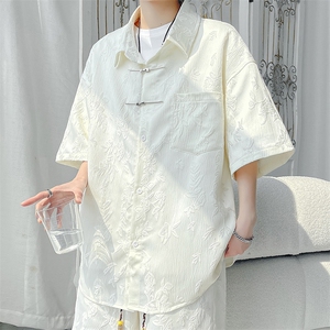 特批P35无差价夏季新中式风金属盘扣时尚潮五分袖衬衫男CD2269图片