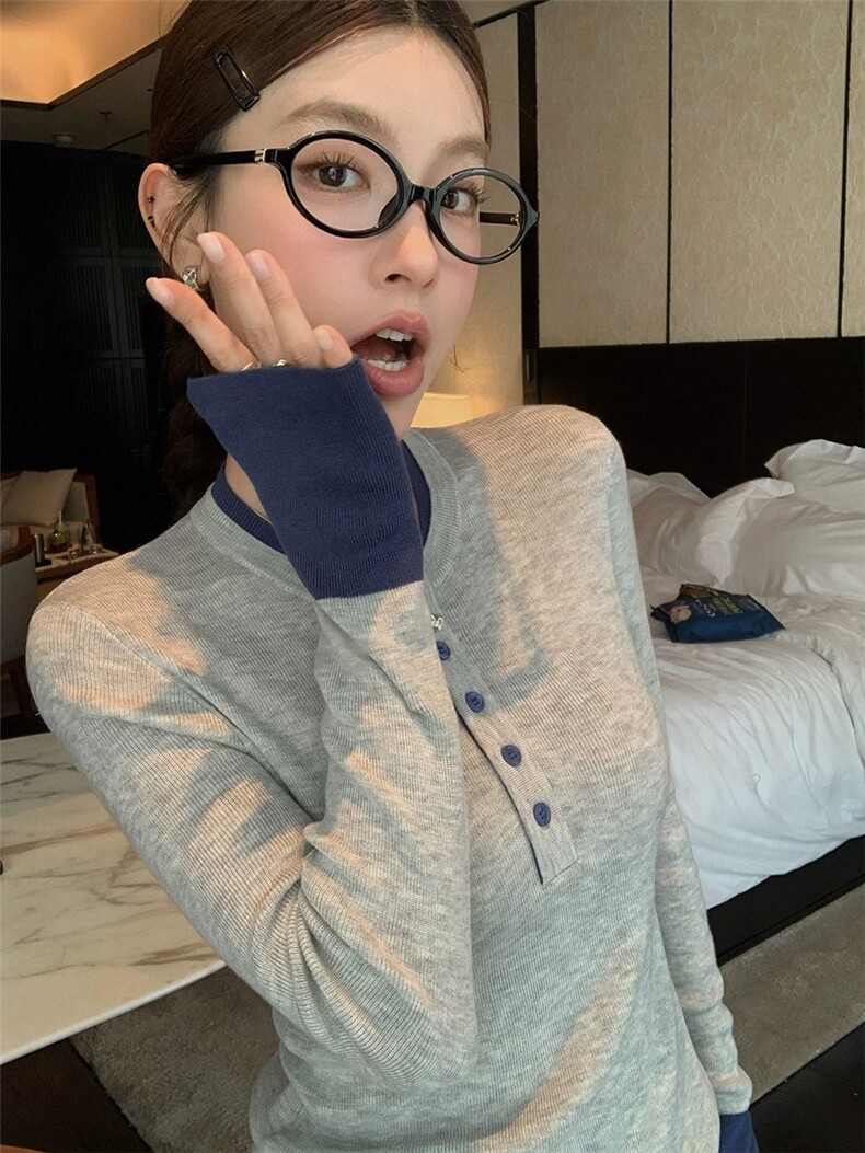 2025年秋季时尚百搭通勤简约休闲假两件撞色针织衫，女装针织衫/毛衣，沐策羊绒