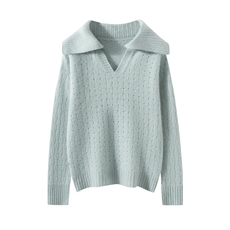 2025年秋季宽松型单件长袖套头通勤时尚百搭羊绒衫，女装羊绒衫，雪山红莲