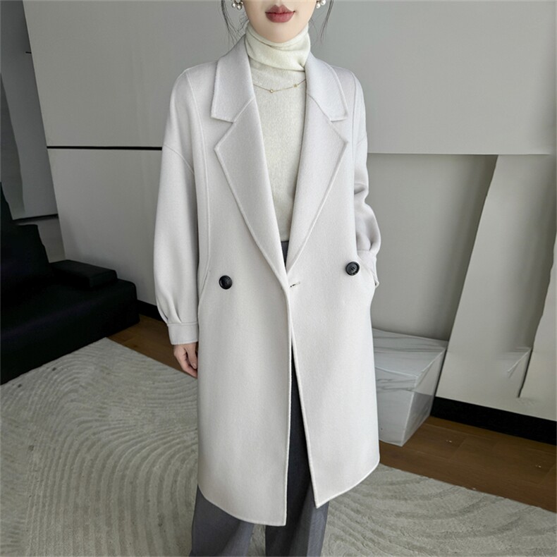 2025年秋季新款百搭女士中长款一粒扣POLO领大衣，女装双面呢大衣，鹿展羊绒大衣