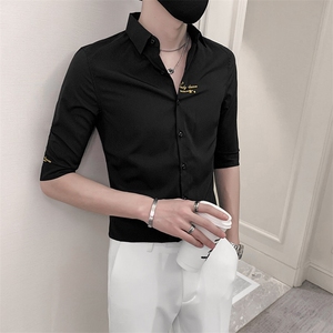 夏季新款休闲衬衣修身款男士七分袖刺绣衬衫男301A-1/CS331/P55图片