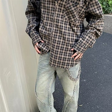 解构微喇长裤复古直筒泥黄夏季vibe美式牛仔裤做旧宽松T2121P65，男装牛仔裤，星座1013-1