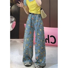 复古花卉满印碎花牛仔裤女夏季高腰梧桐裤直筒阔腿裤子NA199，男装牛仔裤，星座1116A（原606A-3）