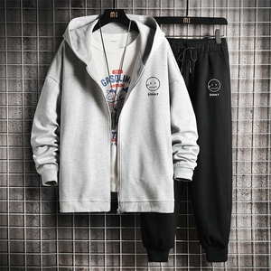TK6072-P85 开衫连帽卫衣套装男运动套装两件套 网格挂拍图片