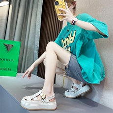 罗马包头凉鞋女2024夏季新款松糕厚底洞洞女鞋外穿休闲小白鞋凉鞋，女鞋凉鞋，电商A223