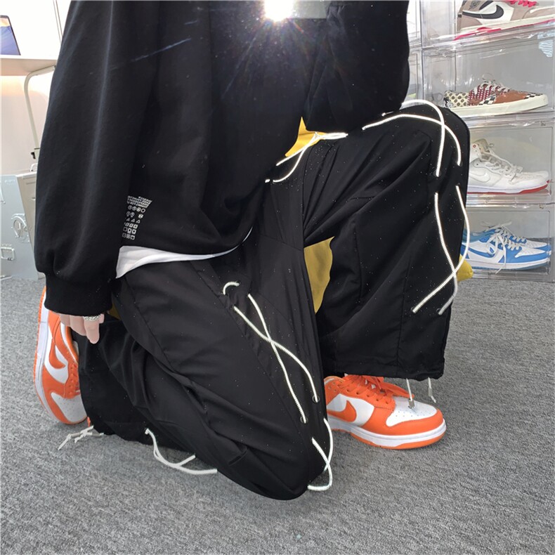 炸街裤子反光条纹夜跑裤男秋季vibe风设计感裤子运动长裤K240-p35,男装休闲裤,星座1008