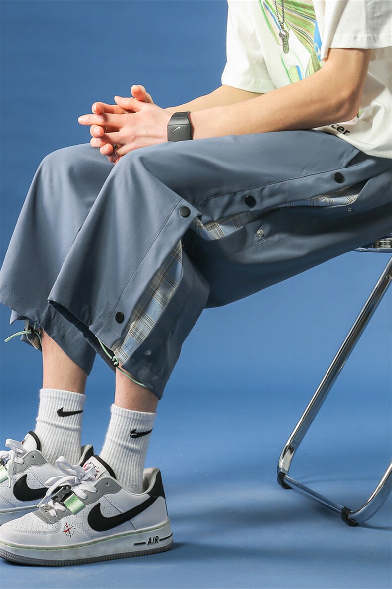K6030/P30夏款格子撞色排扣七分裤男女短裤休闲裤中性风大码控45,女装休闲裤,电商A141