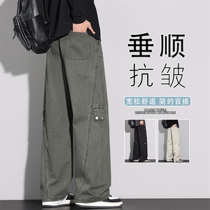 美式高街纯棉工装裤男2025新款秋季阔腿直筒休闲长裤子K6652-P60图片