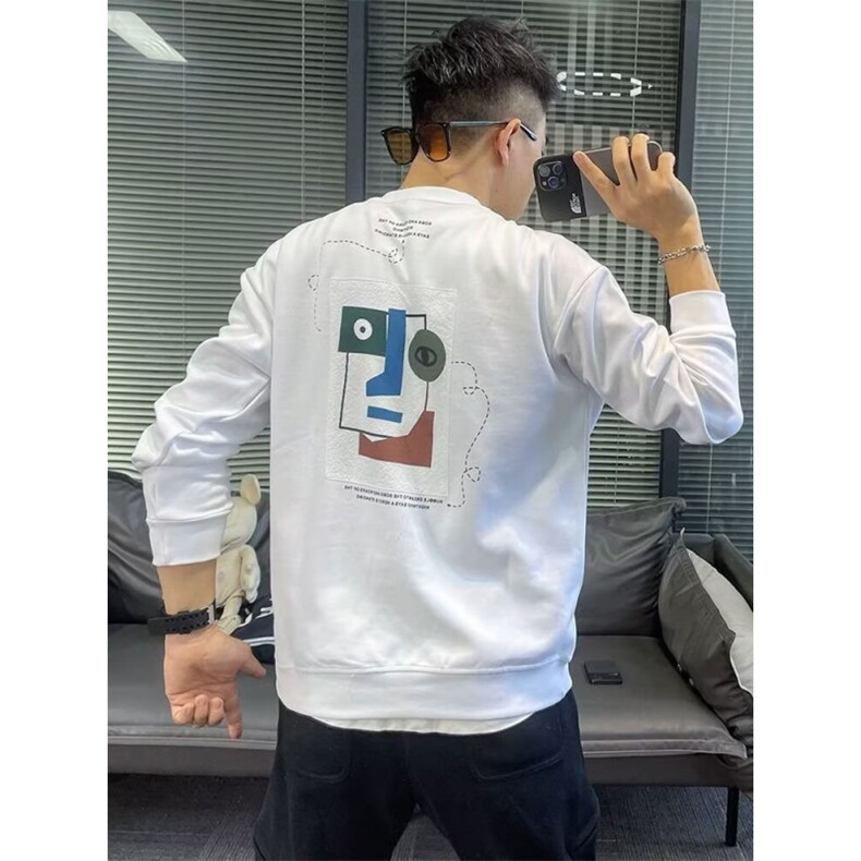 加绒卫衣男款2025秋季新款套头印花休闲时尚长袖宽松潮牌圆领上衣,男装卫衣,星座506A