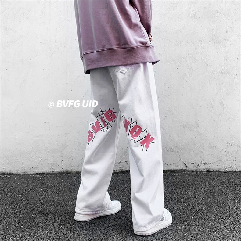 港风 美潮做旧牛仔裤长裤直筒裤A014-K8167-P50控68图片
