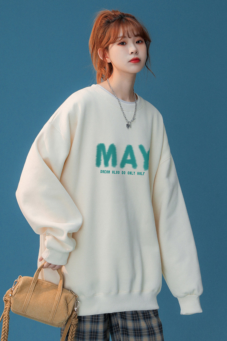 欧美简约时尚MAY情侣潮长袖圆领卫衣宽松上衣W168P30控48,男装卫衣,A247A