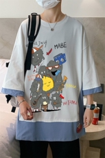 港风何电商A088-DH4573-P40100棉夏季新款大码宽松短袖T恤男1，男装T恤，电商A088
