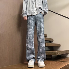 长裤微弹cleanfit雪花扎染牛仔裤男冬季2024高街纽扣潮K5936-P45，男装牛仔裤，星座412-2