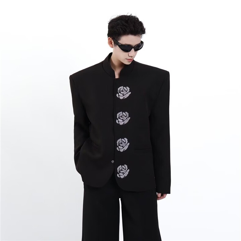 风男立领西服新中式中山装烫钻外套大码垫肩S-5XLJAK47P70,男装西服,星座1013-1