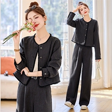 轻熟风气质复古一整套短外套休闲裤套装2025春季时尚小香风两件套，女装套装/套裙，依多米