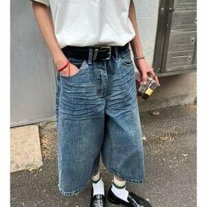 美式街头格子牛仔七分裤男女夏季休闲宽松直筒短裤潮WLD6411-P45图片