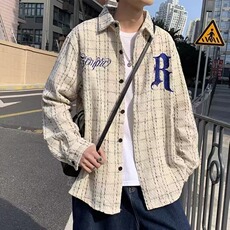 网络图现货美式复古潮牌百搭小香风刺绣格子外套衬衫J662A-P48，男装衬衫，星座715-7
