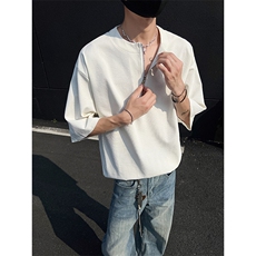 现货夏新重磅亨利领肌理感短袖T恤宽松潮流男513DT3537P33，男装T恤，星座513