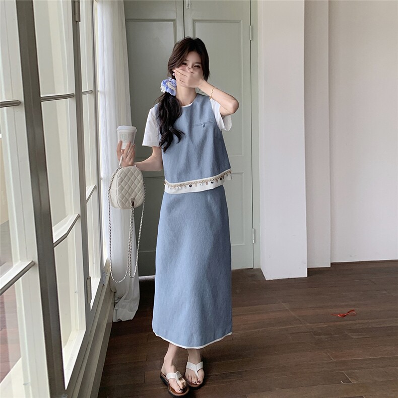 法式小香风套装裙女2025夏季新款高级感气质无袖背心半身裙两件套,女装套装/套裙,2C098