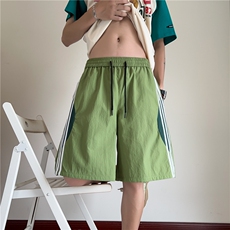 抖音品质夏季新款美式运动条纹宽松短裤B315-K25526-特p25控48，男装牛仔裤，电商B315