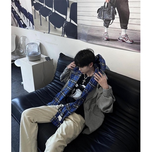 【有货】假两件格子拼接卫衣男款设计感连帽开衫外套JL97HH-特P68图片