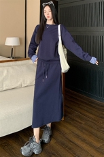 女春新款袖口拼接加圆领卫衣半身裙两件套，女装套装/套裙，江南