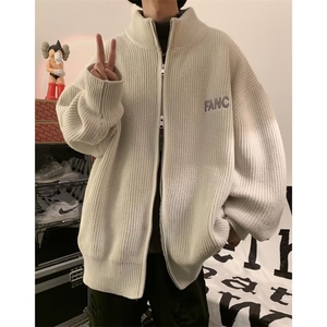 开衫毛衣男款秋潮牌慵懒风针织衫外穿男士拉链线衣服外套MY15 P52图片