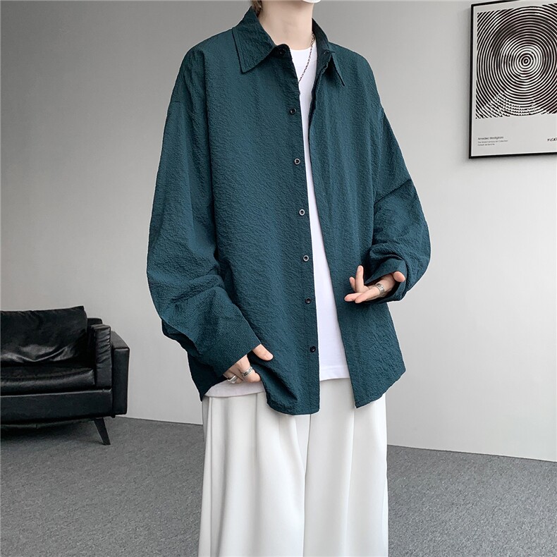8XL-M泡泡纱盐缩肌理长袖衬衫男春季冰丝外套防晒衬衣CS29007P40,男装防晒衣,电商B312
