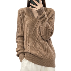 23秋冬新款羊绒衫女V领扭花加厚宽松套头毛衣羊毛针织打底衫，女装羊毛衫，朝辰羊绒