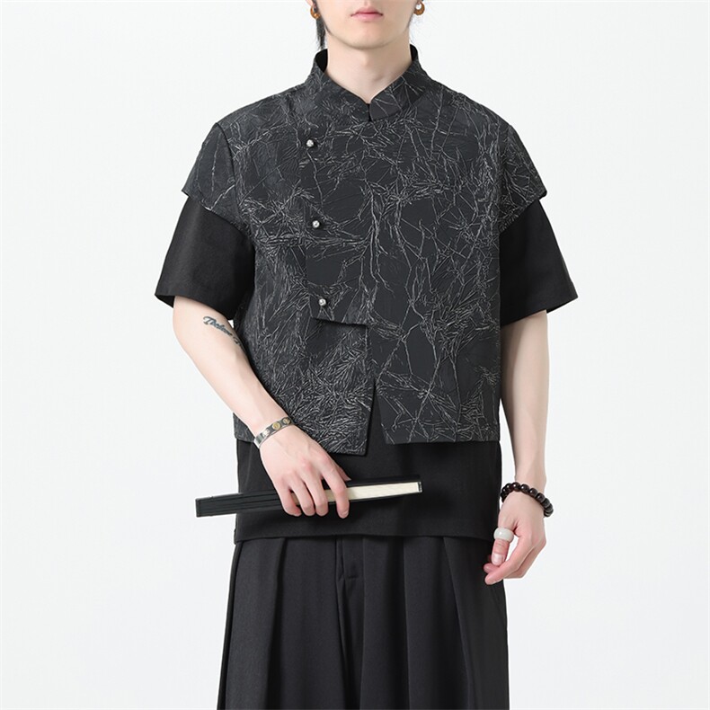 2025夏季新款男装新中式短款马夹外搭风短袖马甲外套C88-P65,男装T恤,电商B277(原6028)