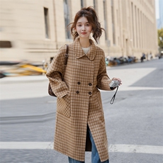 现货小格子双面羊绒羊毛大衣2C220-L301-P395K515，女装毛呢外套，2C220