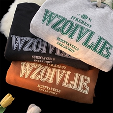秋季新款港风日系复古字母刺绣袋鼠兜套头连帽卫衣男潮ZW429-P50，男装卫衣，星座313A(原308A-2)