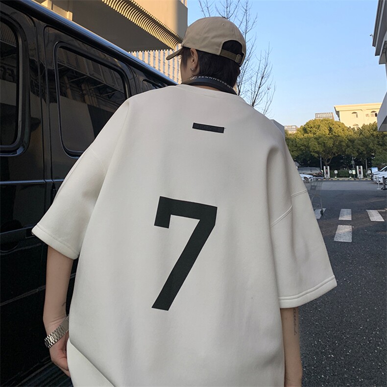 XZ213-T10-P35控48港风大码麂皮绒数字印花透气圆领短袖T恤,男装T恤,星座213
