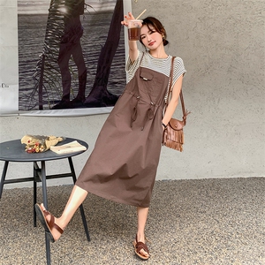 条纹拼接假两件连衣裙女2024年夏季新款今年流行时尚收腰气质裙子图片