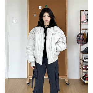 冬季解构弧形小众短款飞行服夹克加厚保暖棒球棉服潮 M8520图片