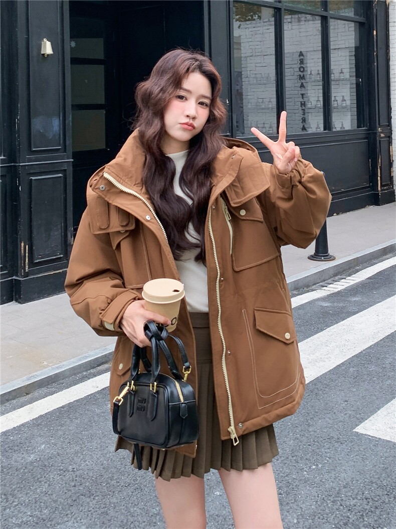 韩系工装派克羽绒服女2025冬季新款高端洋气休闲保暖90白鸭绒外套,女装羽绒服,玖莱伊