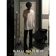 2025年美式高个子男裤高街痞帅黑色直筒加长牛仔裤男修身牛仔裤，男装牛仔裤，星座601-1