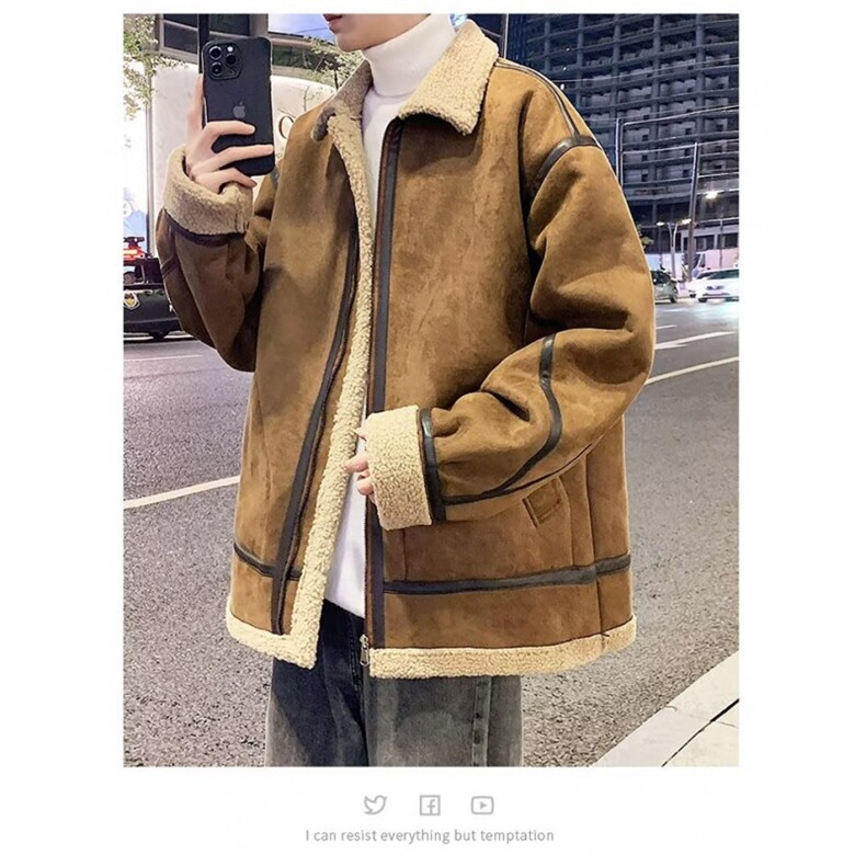 新款麂皮绒美式翻领夹克外套男士秋冬季加厚潮牌颗粒绒棉衣男,男装夹克,星座1013
