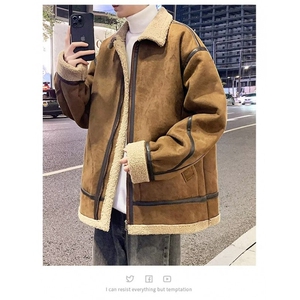 新款麂皮绒美式翻领夹克外套男士秋冬季加厚潮牌颗粒绒棉衣男图片
