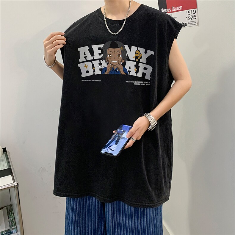 数据超好抖音品240克重磅欧美式潮牌水洗背心无袖t恤BX271-P35,男装T恤,电商A486