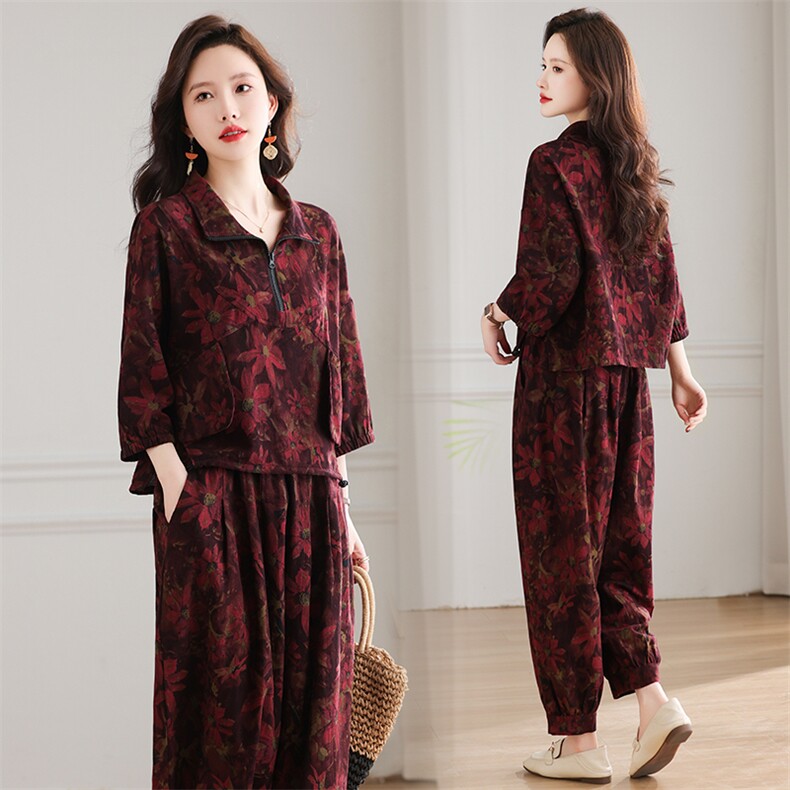 2025夏装新款韩版大码遮肉两件套复古棉麻民族风女装套装，女装套装/套裙，曼沙奕珂