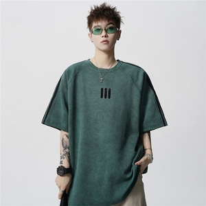 260克宽松扎染三条杠短袖T恤 D309B-AD26-P35图片