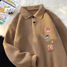 英伦高级感慵懒风毛衣男新款青少年polo领上衣潮流宽松针织衫外套，男装针织衫/毛衣，星座1210-1