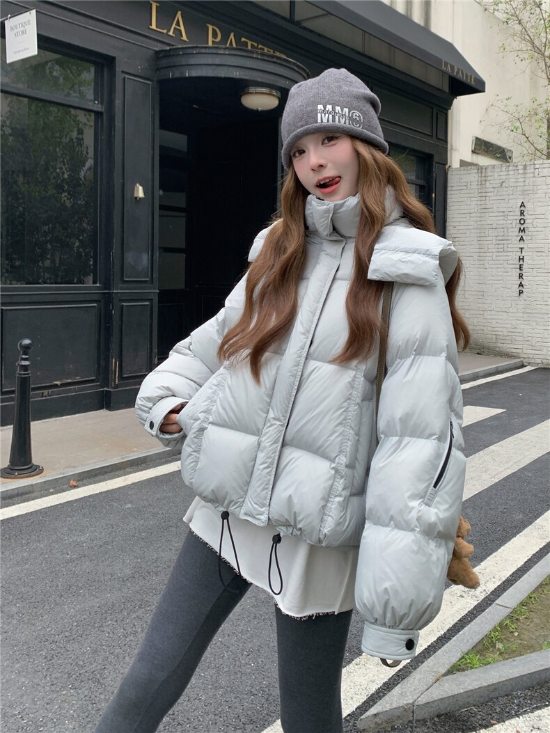 现货新款东大门加厚保暖羽绒服百搭连帽面包服女装外套,女装羽绒服,然然