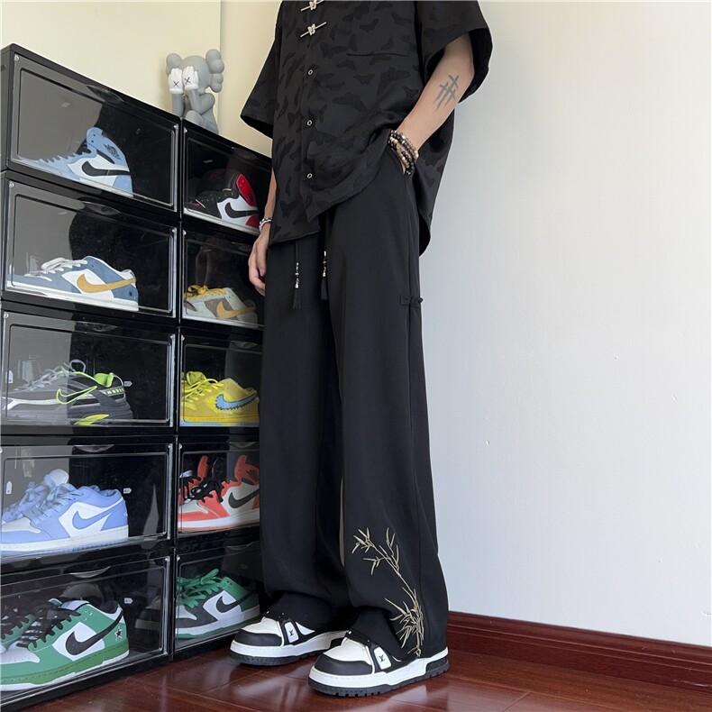 春夏新款风新中式竹子刺绣宽松休闲裤B315-K24044-特p40控78,男装休闲裤,电商B315