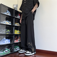 春夏新款风新中式竹子刺绣宽松休闲裤B315-K24044-特p40控78，男装休闲裤，电商B315