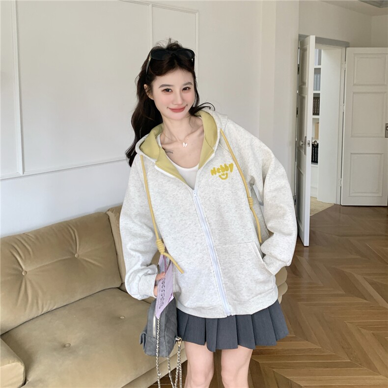 现货2026春秋季连帽外套女针织撞色可爱风学生休闲百搭外套,女装卫衣/绒衫,网红馆