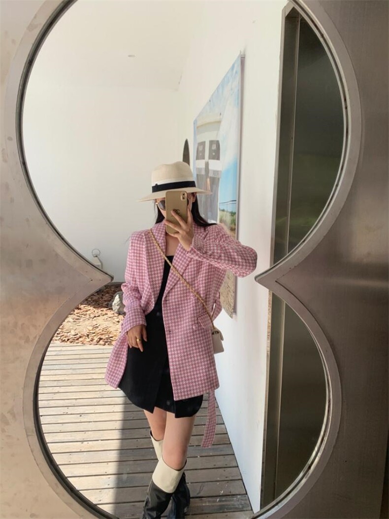 粉格西装，女装西装，HE