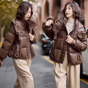 2024冬装女装新款时尚休闲皮加厚羽绒服新标90白鸭绒皮羽绒服图片